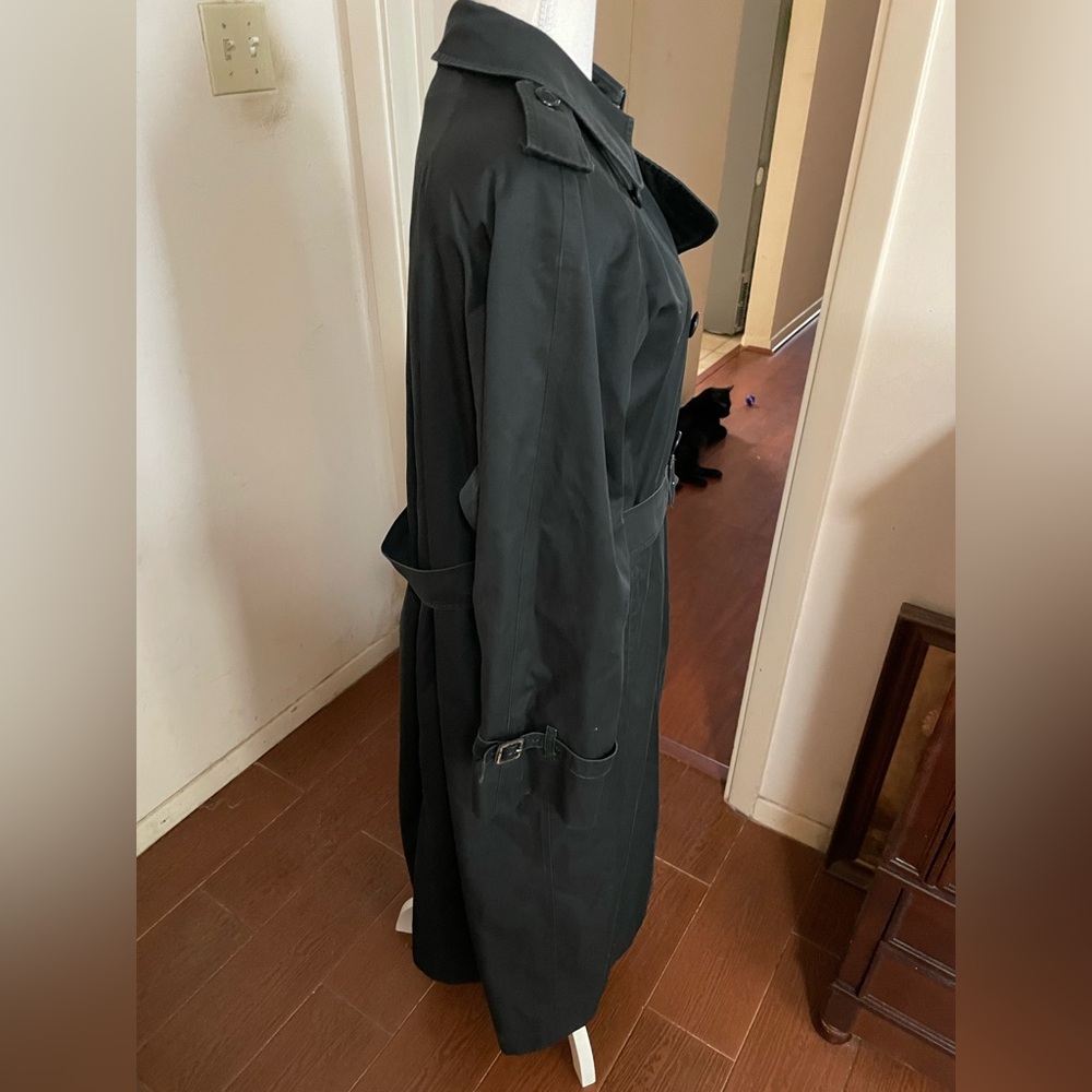Burberry Vintage Trench Coat Black Authentic Nova Check Double Breasted 14 XLong - Picture 6 of 16
